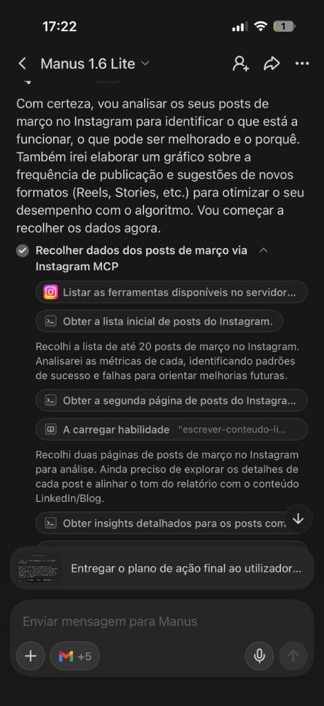 Manus a recolher dados de posts do Instagram via MCP